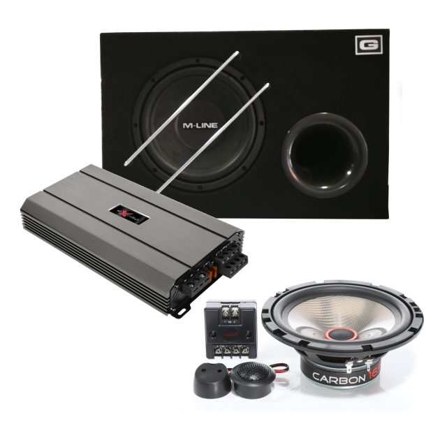 komplet  zvočniki Audio System Carbon 165 + Ojačevalec Excalibur X4.100 + Bass zvočnik v ohišju Gladen M10