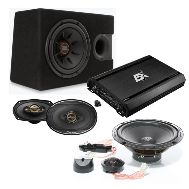 komplet 5 ch - Ojačevalec ESX SXE1000.5 + Zvočniki Audio system MX165EVO + zvočniki Pioneer TS-A6971F + bass zvočnik JBL S21224SS v ohišju E